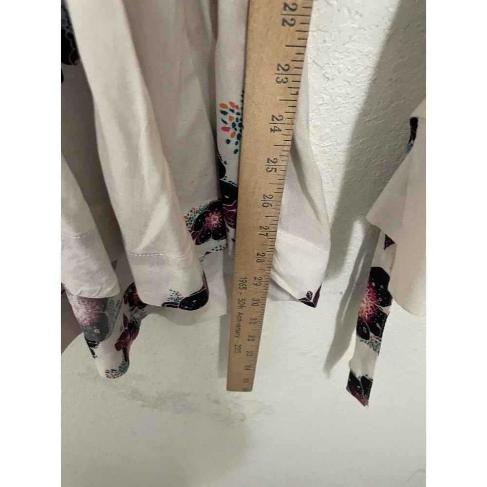 Free People Ivory Floral Wrap Blouse  Tuscan Dreams Womens XS Boho Peplum Top - Picture 9 of 9